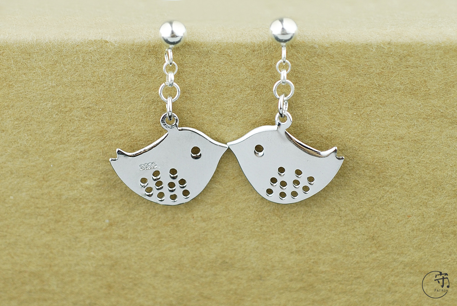 Handmade 925 Sterling Silver Pair of Lovebirds Women Earrings